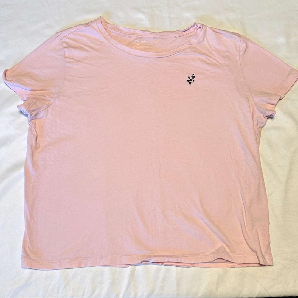 (L) VICTORIA'S SECRET PINK CROP TOP WITH SMALL HEARTS